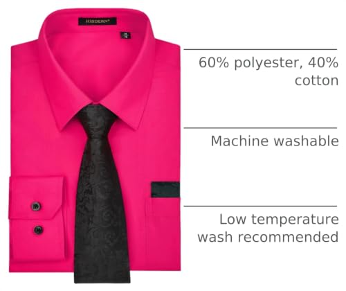 Image of HISDERN Mens Dress Shirt with Tie Pocket Square Set Classic Button Down Shirt Matching Tie Long Sleeve Shirts