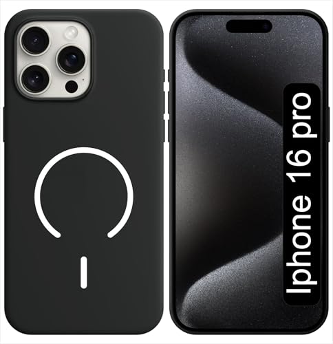 Image of SBMS Silicone Back Cover Case for iPhone 16 Pro | Soft Micro-Fibre Lining Inside | Magsafe Print On Back Side Camera Protection Bump | Shockproof Case for iPhone 16 Pro (Black)