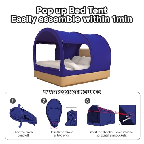 Image of Alvantor Bed Canopy Bed Tents Dream Tents Privacy Space Full Size Sleeping Tents Indoor Pop Up Portable Frame Curtains Breathable Grey Cottage (Mattress Not Included) Reducing Light