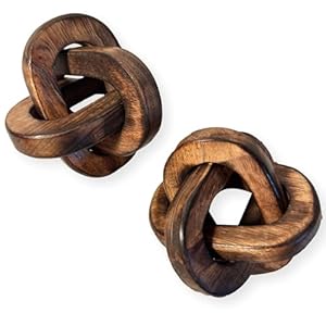 Thorness Pair of Rustic Wooden 3-Link Knot Ornaments for Home Décor – Ideal for Living Room, Shelf & Coffee Table