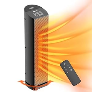 Space Heater for Indoor Use with Remote – 70° Oscillating Tower Electric Heater, 24 Inchs, 12H Timer, 1500W Quiet PTC Ceramic Heating with Thermostat, Fast Safety Heat for Office, Home, Bedroom