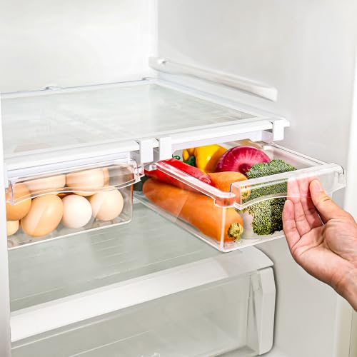 AmaQueen 2 Pcs Clear Fridge Drawer Organizers