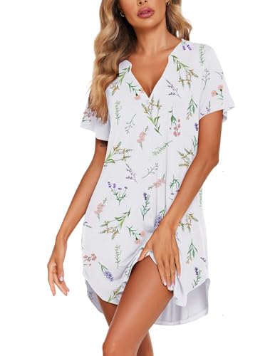 Image of Ekouaer Women V Neck Button Down Nightgown