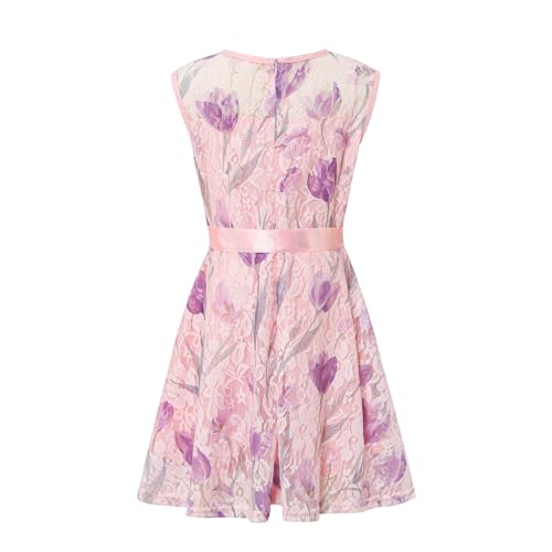Girls' Sleeveless Floral Print Lace Tank Mini Dress with Belt2