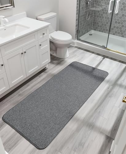 Image of Bosap Bath Mat,Ultra Thin Bathroom Runner Rugs,Large Bath Mats for Bathroom,Quick Dry,Non-Slip,Machine Washable,Low Pile,Bath Rug,Shower Outside,Sink,Home Decor Accessories.Dark Grey,3'x5'(36x60inch)