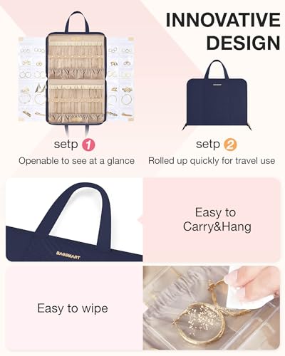 Bolsa portátil para joyas con compartimentos transparentes plegables que evitan nudos 8