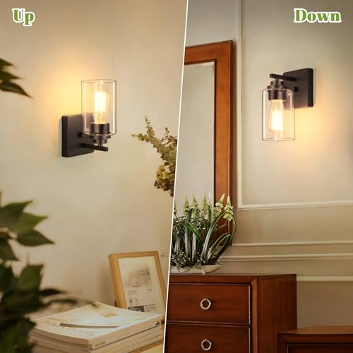 Image of VerRon Set of 2 Wall Sconces for Bathroom, Modern Vanity Light Fixtures, Oil Rubbed Bronze Mount Lighting Lanterns, Farmhouse Wall Lights with Clear Glass Shade for Bedroom Living Room Mirror Hallway