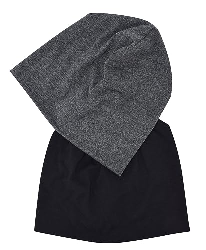 JHYWELL - JHYWELL Cotton Beanie Hat Slouchy Jersey Soft Hats Skull Caps Lightweight Sleep Cap Running Beanies Light Weight Chemo Hat for Men and Women (Black & Heather Grey)