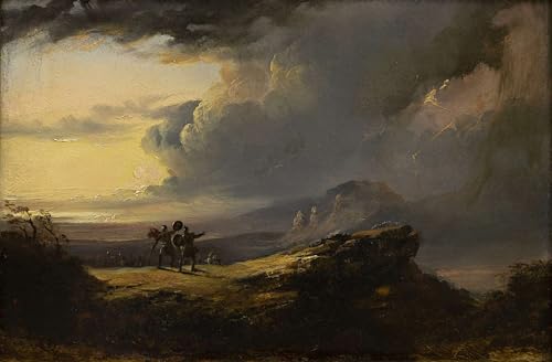 Cuadro de Lienzo Macbeth y Banquo John Martins, pintura mural artistica con textura fina 60x90