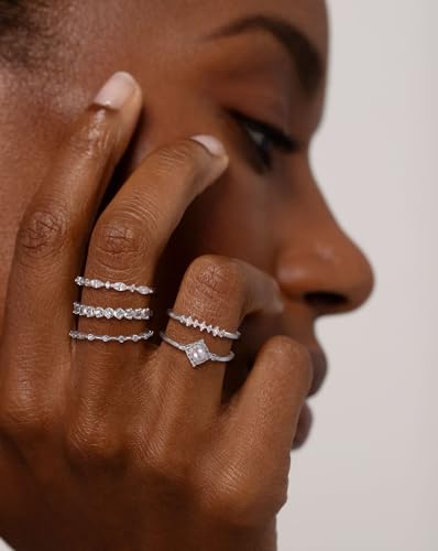 DEARMAY Stackable Silver Rings for Women Non Tarnish, Dainty Sterling Silver Diamond Pearl Rings Set Thumb Fashion Thin Cubic Zirconia Simple Unique Statement Ring Pack Women Jewlery 6/7/8/9/103
