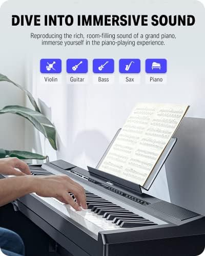 Donner DEP-20 Beginner Digital Piano 88 Key Full Size Weighted Keyboard, Portable Electric Piano with Sustain Pedal, Power Supply - 5