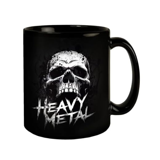 Taza de café negra con diseño de calavera pesada de metal pesado con diseño de calavera distintiva, compañera perfecta