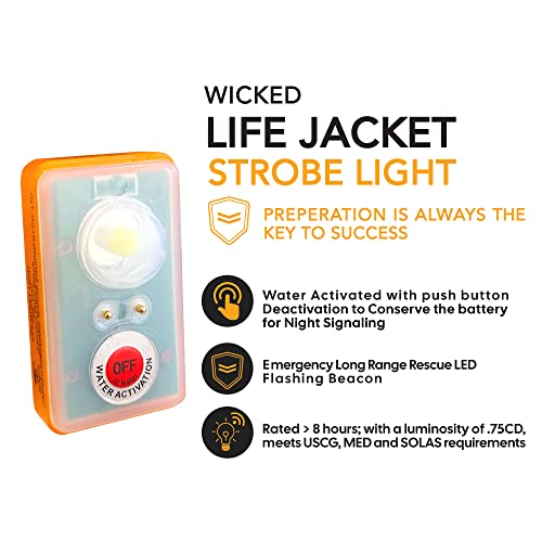 Wicked Life Jacket Strobe Light (4Ea) For Man Overboard Survival Vest; Water Activated, High Intensity Beam Locator, Emergency Long Range Rescue Led Flashing Beacon #TOP2