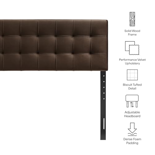Image of Modway Lily Performance Velvet Full Size Headboard with Biscuit Tufting in Chocolate Brown - Stain-Resistant Upholstery with Padded Design and 5 Height-Adjustable Mounts