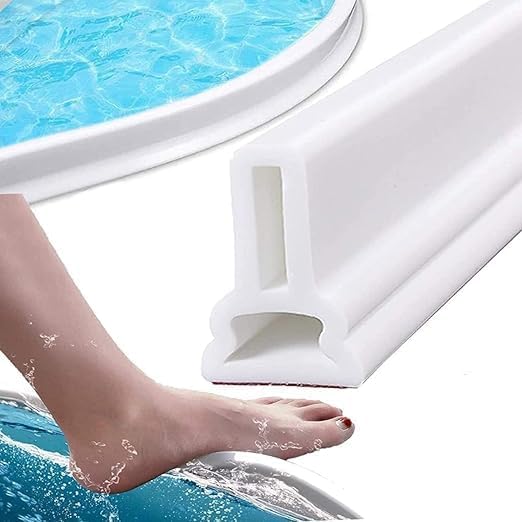 Roxbury Meter Water Stopper for Bathroom Kitchen Slab Corner Threshold Water Dam Barrier Silicone Strip for Shower Floor Tiles Tapes for Doors Bathroom (White) (1 METAR)