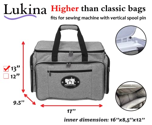 Lukina Bag (13 Inch) Higher Than Classic Sewing Machine Case, Tote Bag, Shock Resist, Multi-Storage, For Singer, Brother..., Water Resist (Bag Only) #TOP1