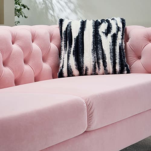 Image of Dolonm Velvet Tufted Sofa for Living Room, 84 inch Mid-Century Modern Couch with 2 Throw Pillows, High Arms & Gold Metal Legs, Luxury Chesterfield Furniture(Pink)