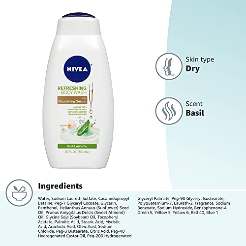 NIVEA Basil and White Tea Body Wash with Nourishing Serum, 20 Fl Oz