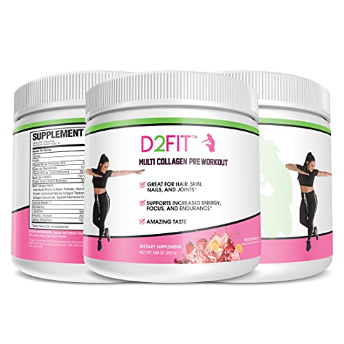 D2Fit (por Jessica Bass) de Mulheres Pré treinamento multi Collagen (2,500mg) + Biotina (150mcg) - G