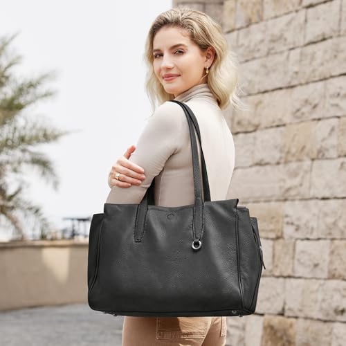 S-ZONE Leather Tote Bag for Women Large Shoulder Bags Crossbody Handbag Work Purse Travel Trip2