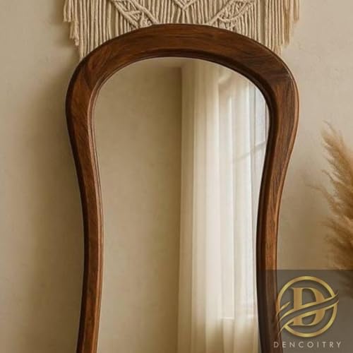 Image of Rustic Full Length Floor Mirror, Curved Wooden Frame, Natural Oak Finish, Modern Boho Style, Standing Design || 48x24 Inches || Without Mirror ||