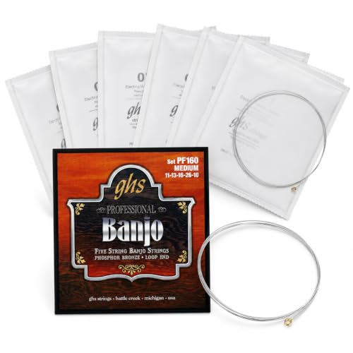 GHS Professional - PF160 - Banjo String Set, 5-String, Loop End, Phosphor Bronze, Medium, .010-.022