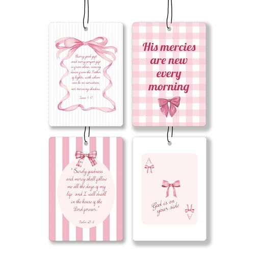 Image of Coquette Pink Bow Christian Lavender Car Air Freshener, Cute Girly Religious Hanging Air Freshener 4 Pcs for Cars Closet Drawer Books, Preppy Christian Car Accessories Mirror Decor for Women