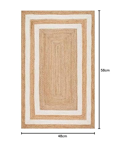 Image of Jute Braided Natural Hand Woven & Reversible Rug for Living Room Kitchen Entryway, Farmhouse Rustic Burlap Carpet Floor Mat (Whitejute, 6X9-feet)
