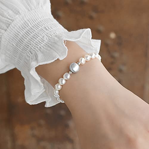 LOKILOKI Bracciale Con Perle Barocche D'Acqua Dolce Naturali - Gioiello In Argento 925, Elastico, Donna, Regalo Compleanno