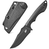 Eafengrow EF172 Fixed Blade Knife 14c28n Steel Stone Washed Blade Carbon Fiber Handle Full Tang Compact EDC Tool Fix Knifes for Working Camping Survival(Black)