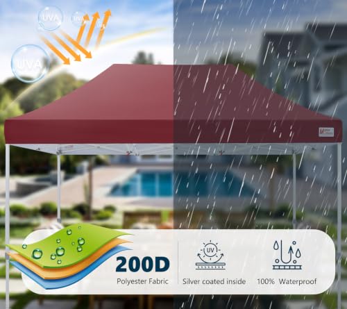 Image of MASTERCANOPY 10x15 Heavy Duty Pop Up Canopy Tent with Roller Bag,Burgundy
