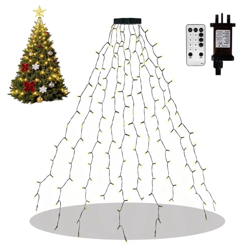 Opard Christmas Tree Lights Indoor Warm White 200 LEDs 10 Strands × 2m Waterfall Fairy Lights Plug-in 8 Modes Remote Control with Timer Waterproof 3-Minute Setup for Indoor & Outdoor Decoration