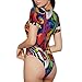 AIFAAFIIA Musical Graffiti Print Fashion Colourful Women'S Round Neck Short Sleeve Body Suits Bodysuits For Women