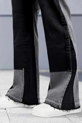 GINGTTO Mens Flare Jeans Stacked Bootcut Bell Bottom Denim Jeans for Men Wide Leg Hip Hop Streetwear Black Grey 30 5