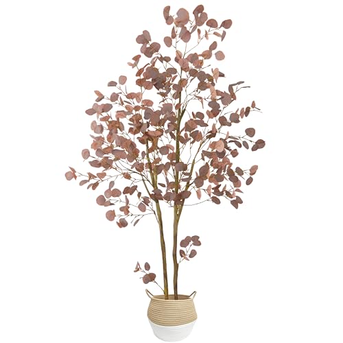 Warmplants Artificial Eucalyptus Tree, 6ft Fake Eucalyptus Plant with Basket, Red Silver Dollars...