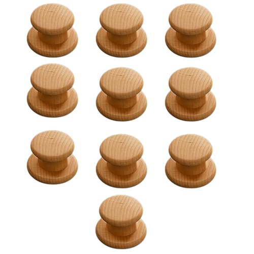 Image of 10 Piece Steam Beech Wood Drawer Knob 2 Inch| Premium Wooden Cabinet Door Handle | Round Furniture Knobs for Drawers, Wardrobes & Cupboards | Natural Finish Pull Handle for Home & Kitchen
