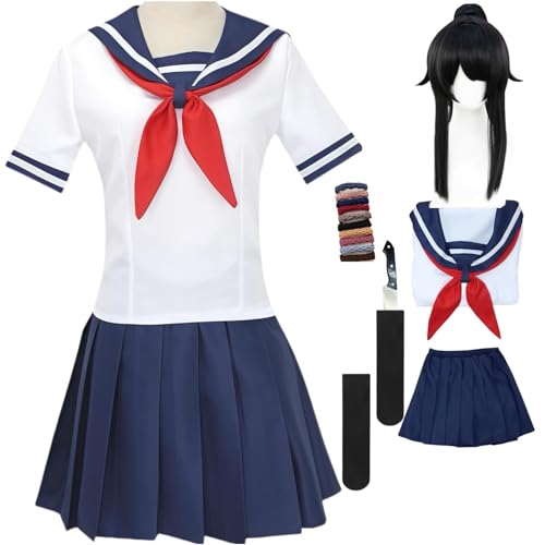 Generisch Ayano Aishi Cosplay-Kostüm Yandere Simulator Cosplay Japanische Schuluniform Matrosenanzug für Damen Halloween-Set (Weiß + Perücke, S) Generisch Ayano Aishi Cosplay-Kostüm Yandere Simulator Cosplay Japanische Schuluniform Matrosenanzug für Damen Halloween-Set (Weiß + Perücke, S)