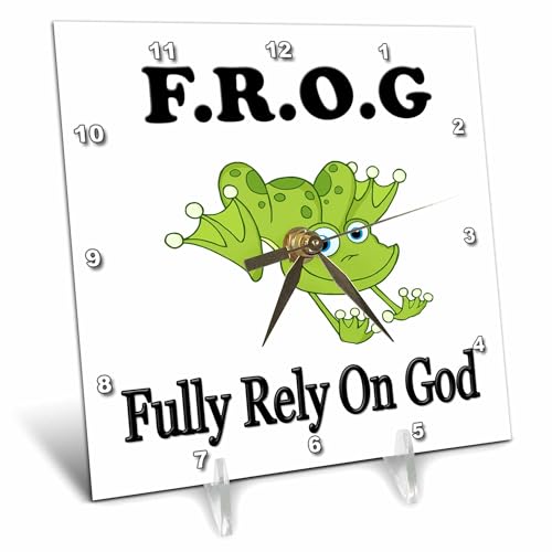 3dRose dc_149833_1 Frog Fully Rely on God Desk Clock, 6 by 6-Inch