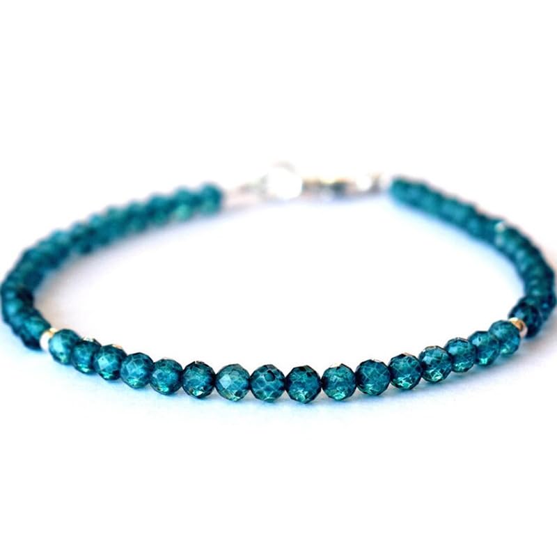 Bracelet en topaze bleue ronde 4mm LKBEADS avec perles à facettes et fermoir argent