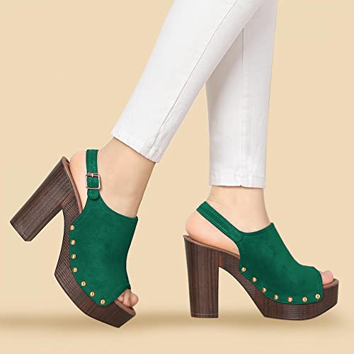 Allegra K Allegra K Women's Slingback Platform Chunky Heel Green Sandals - 7 M US