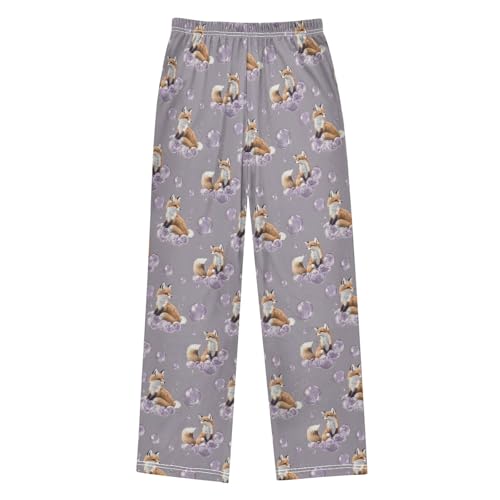 Pajama Pants Lounge Sleep PJ Bottoms Sleepwear Elastic Waist Drawstring S Fox Dream Bubble2