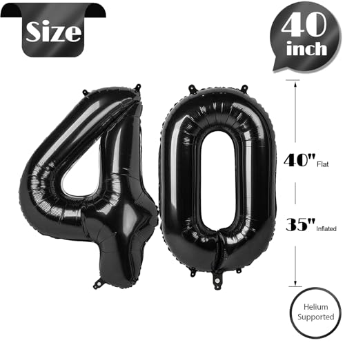Image of Black Number 40 Balloon 40 Inch, 40th Birthday Party Decorations, Giant 40 Foil Balloon for Party Supplies