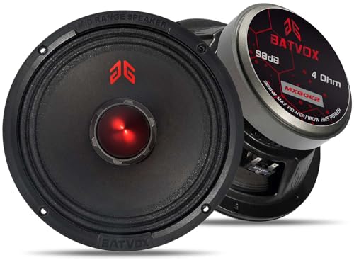 Image of MX80E2 Loudspeaker 8 Inch Midrange 640 Watts 4 Ohms Red Bullet, Premium Quality Audio Door Speakers for Car or Truck Stereo Sound System, Black (2 Speakers)