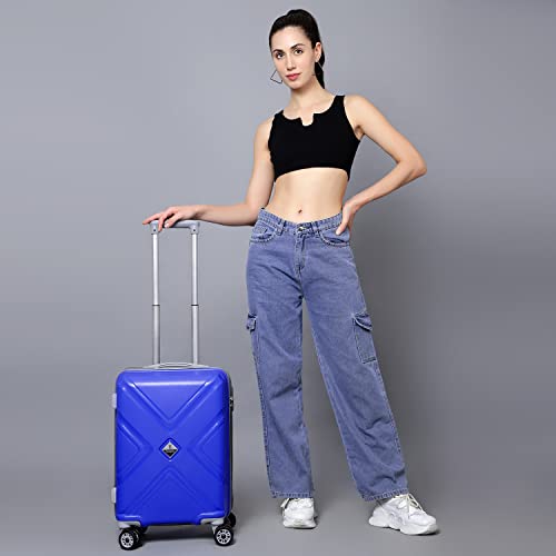 Image of Trolley Bag Small Size, 56 cms Hard Side Travel Bag for Women, 8 Wheel Luggage Suitcase for Travelling, Cabin-Friendly, Scratch Resistant, Small Trolley Suitcase (Blue., Small)