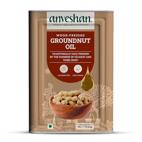 Image of Anveshan Wood Pressed Groundnut Oil - 15 Litre | Tin Can | Kolhu /Kacchi Ghani /Chekku | Peanut Oil | Natural | Chemical-Free | Cold Pressed Groundnut Oil for Cooking
