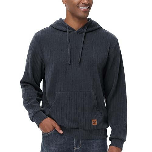 Mens Hooded Drawstring Long Sleeve Sweatshirt Fashion Pullover Casual Corduroy Hoodies with Pockets