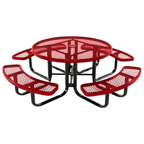 Coated Outdoor Furniture Heavy-Duty Portable Outdoor Kids Table with Umbrella Hole, Expanded Metal Kids Picnic Table, Commercial-Grade, Made in America (46 In, Round, Childrens, Textured Red) Cover