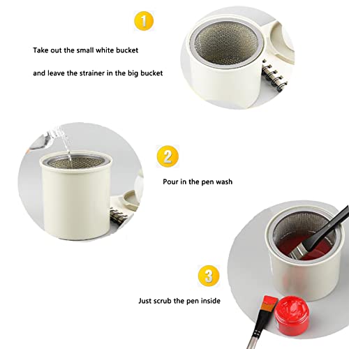 Miniatura 4 de Eabdice Cubo Lavado Pinceles Calidad Y Ligereza, Limpiador De Brochas De Acero Inoxidable Para Limpiar Los Cepillos,Cepillo De Pintura Con Tapa