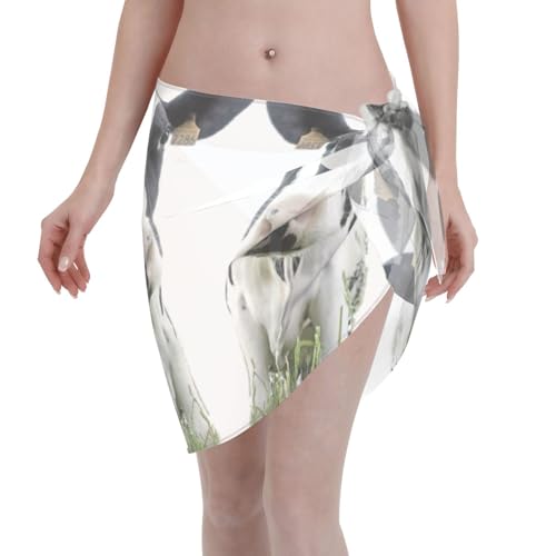 Vestido de playa elegante con diseño de cabeza de vaca divertida de animales, color blanco y negro, para cubrir el bikini, para mujer, perfecto para piscina y centro turístico, Negro, talla única