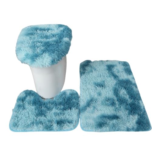 Farigrut トイレマット フタカバー 3点セット 便座カバー 洗える ふわふわ/吸水性いい おしゃれ トイレ 床 シート 滑り止め U型 O型 兼用 ズレない 拭ける すべりにくい 無地 速乾 防臭 19.68" x 31.5" (水色)
